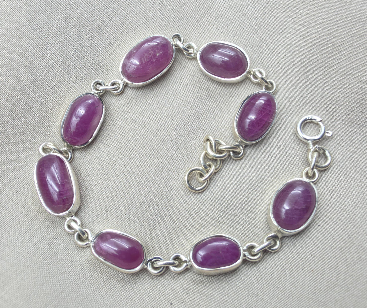 925 Sterling Silver Ruby Oval Faceted Gemstone Bracelet Handmade Boho Jewelry