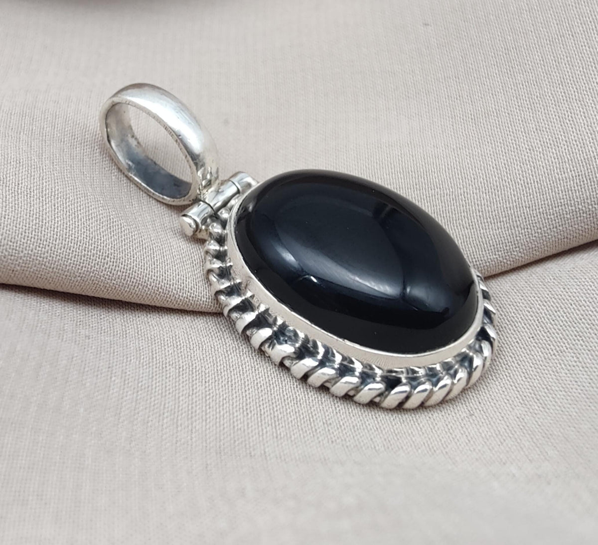 Handmade Black Onyx 925 Sterling Silver Pendant: Protection Amulet