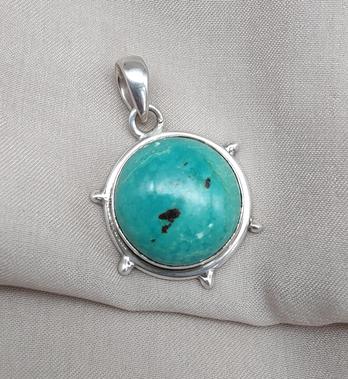 Tibetan Turquoise Pendant Necklace: 925 Silver Boho Healing Jewelry