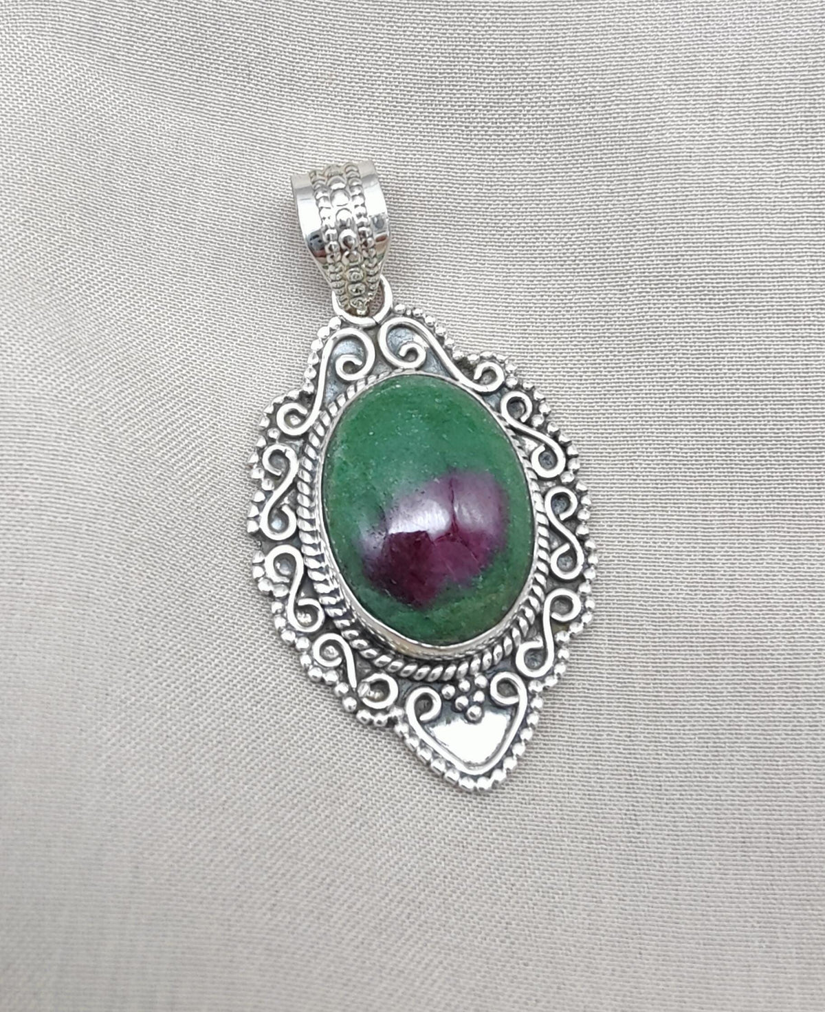 Ruby Zoisite 925 Sterling Silver Pendant: Handmade Chakra Healing Necklace