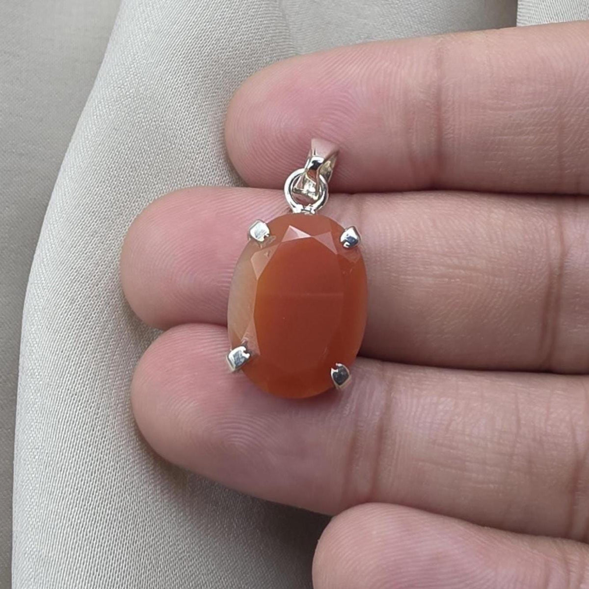925 Sterling Silver Carnelian Pendant, Faceted Orange Gemstone Necklace Charm