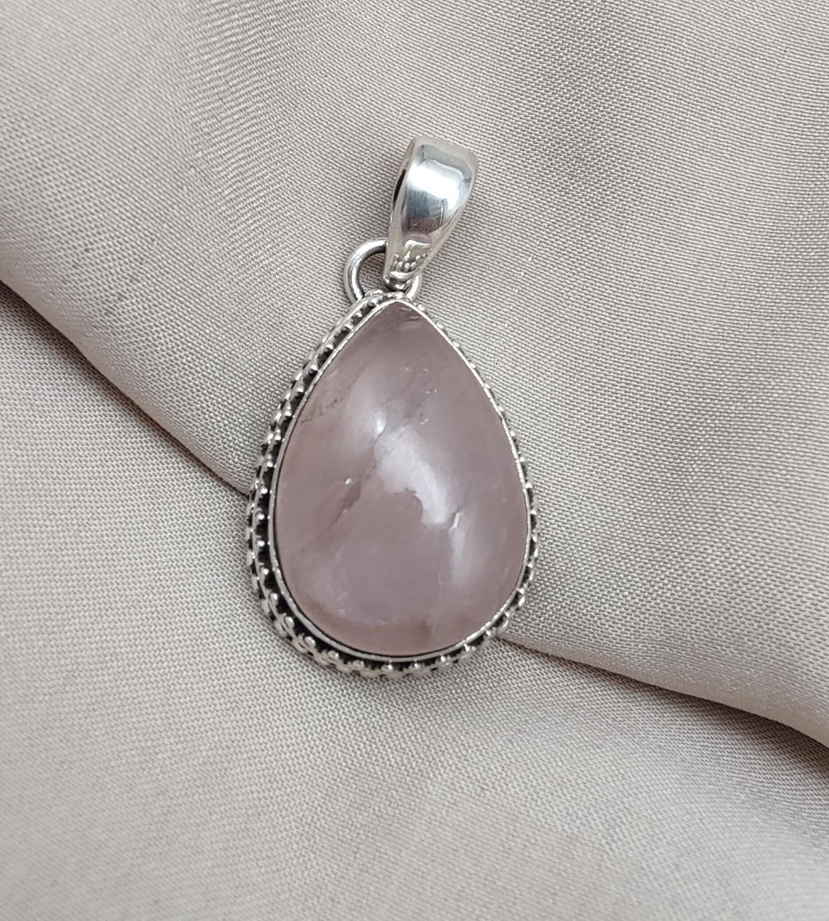 Rose Quartz Pendant: Teardrop Gemstone, 925 Sterling Silver Bezel Gift for Love