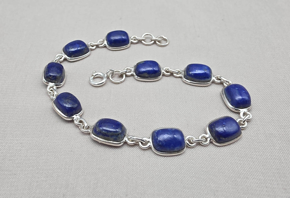 Lapis Lazuli Bracelet 925 Silver Blue Gemstone Jewelry Gift for Her Handmade Statement Bracelet