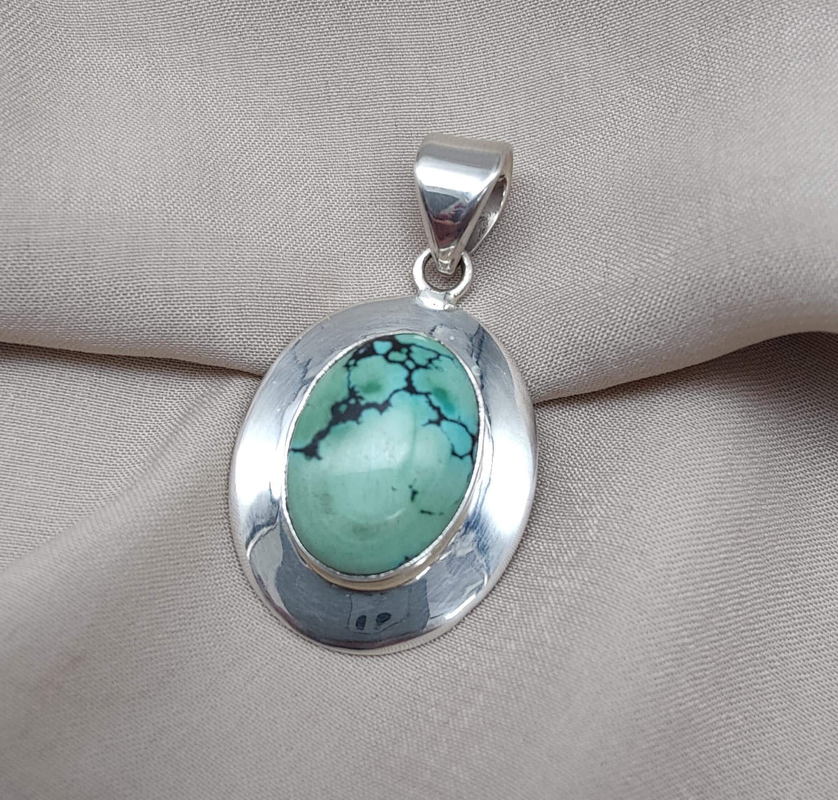 Tibetan Turquoise Pendant: Sterling Silver Boho Necklace, Handmade