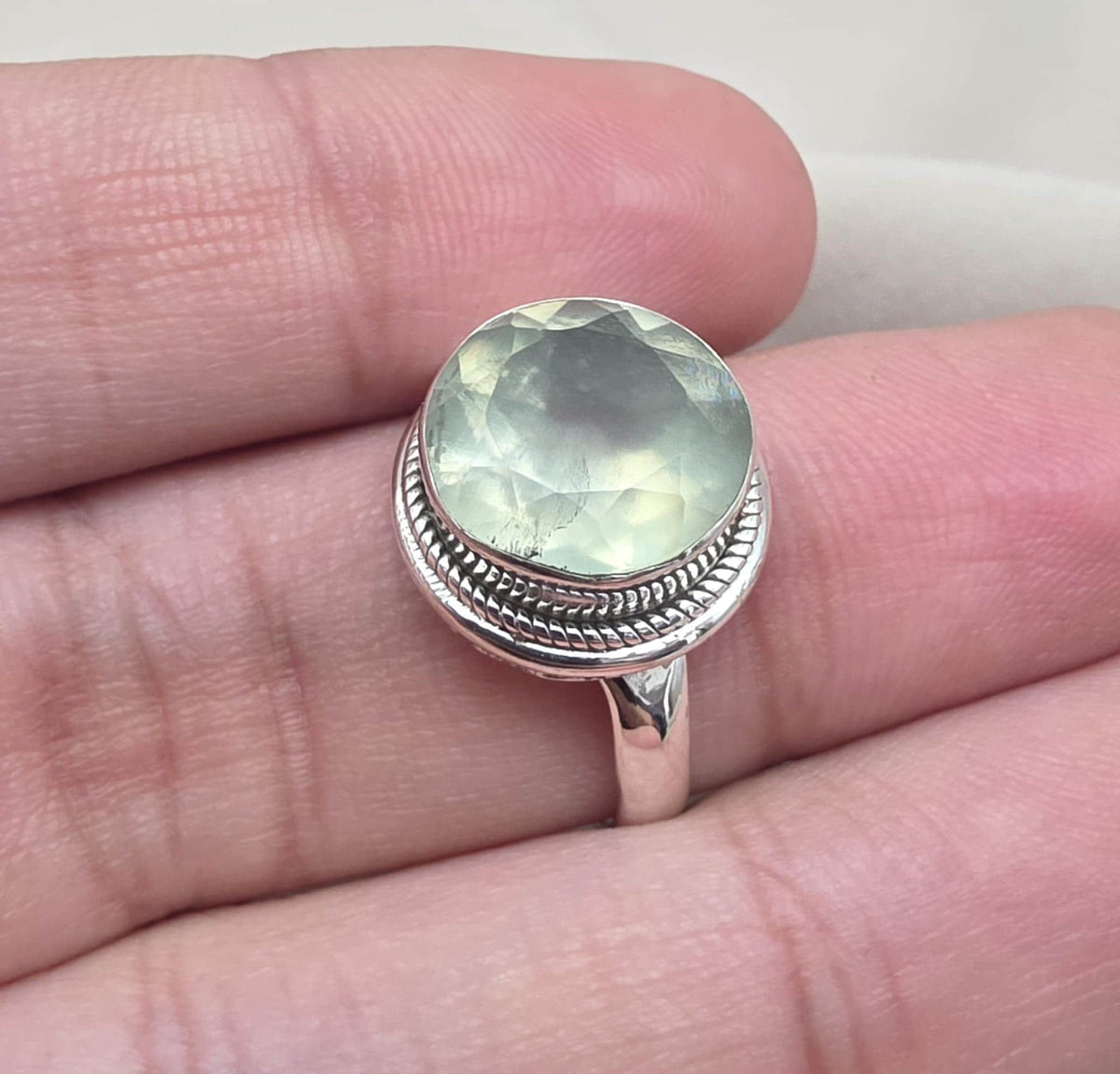 Handmade Sterling Silver Prehnite Ring, Natural Gemstone Statement Jewelry