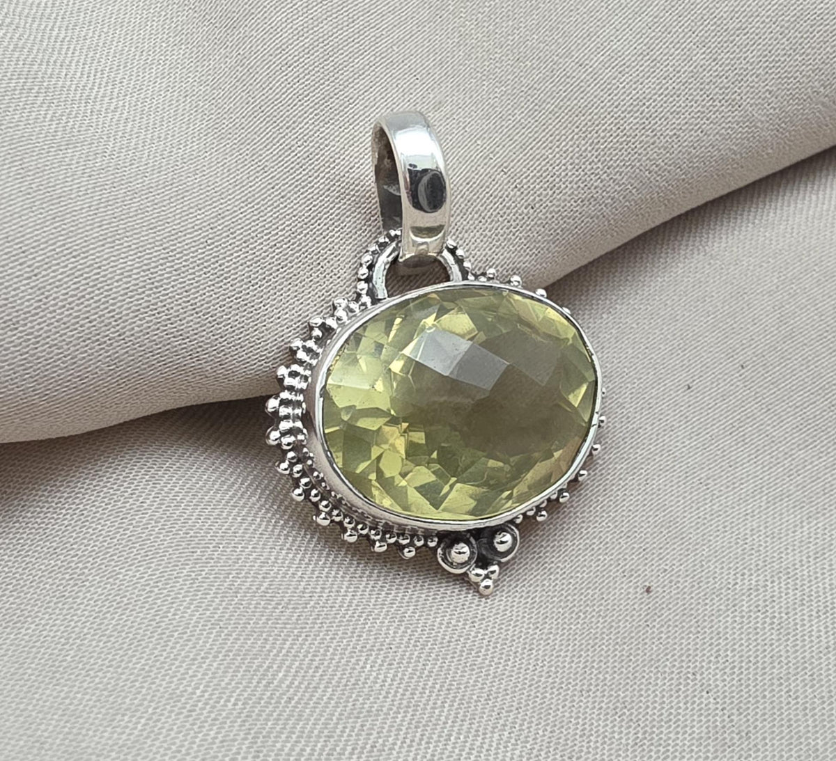 Lemon Quartz Pendant: Oval Faceted Cut 925 Sterling Silver Necklace Handmade Jewelry