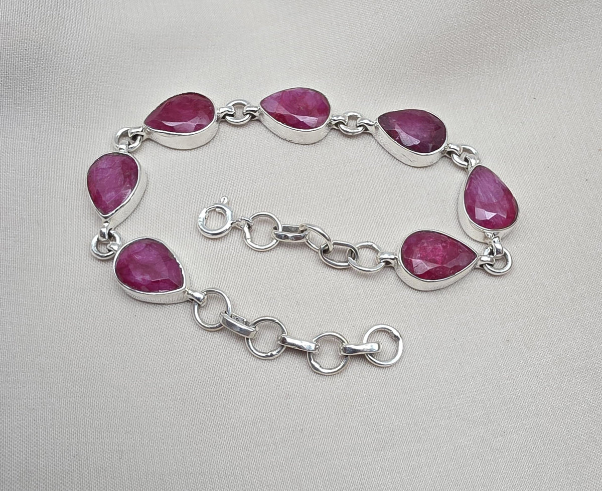 Ruby 925 Sterling Silver Bracelet Natural Handmade July Birthstone Jewelry