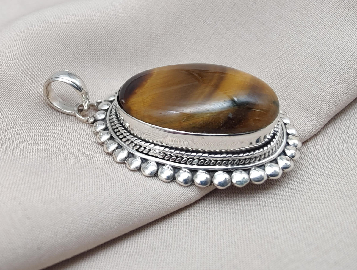 Tiger Eye Pendant | Handmade 925 Sterling Silver Necklace, Healing Stone
