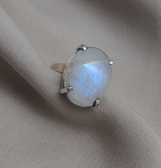 Rainbow Moonstone Ring: 925 Sterling Silver, Handmade Boho Jewelry june birthstone