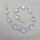 925 Sterling Silver Blue Flash Rainbow Moonstone Bracelet Natural Oval Link Jewelry