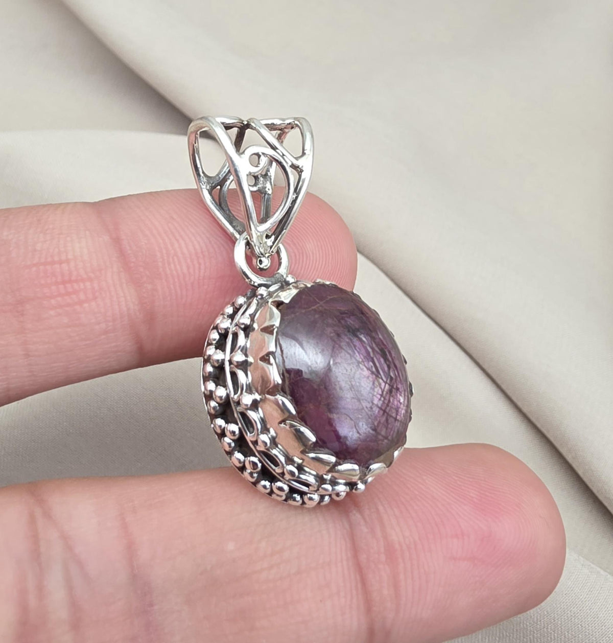 Natural Ruby Star Pendant Genuine Asteriated Ruby Cabochon Handmade 925 Sterling Silver Jewelry