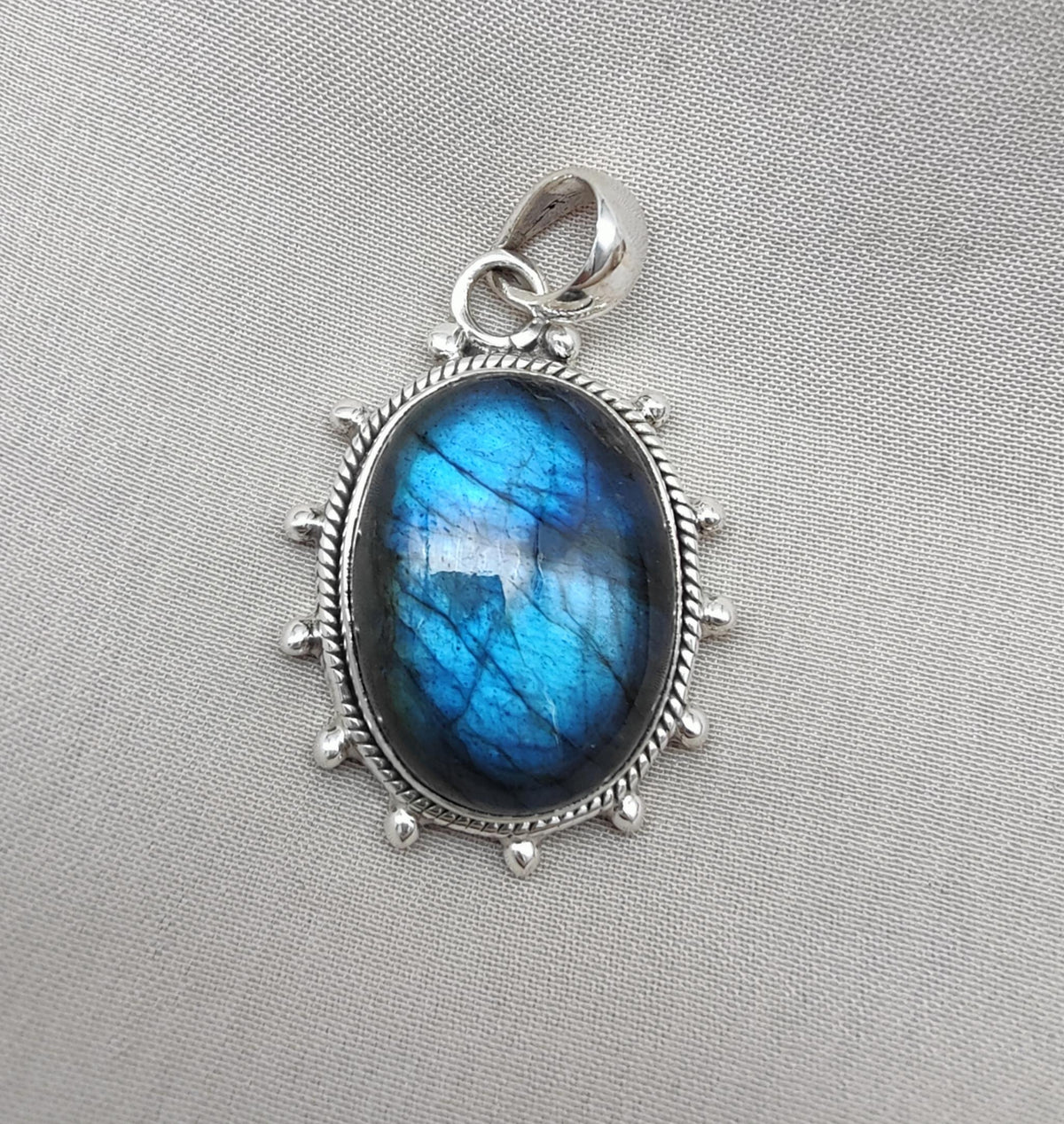 Blue Flash Labradorite 925 Sterling Silver Pendant Boho Necklace