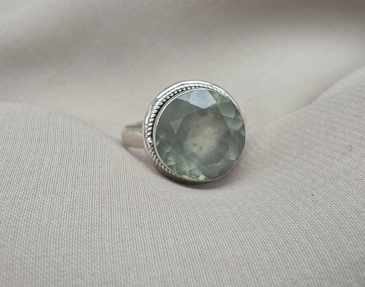 Handmade Sterling Silver Prehnite Ring, Natural Gemstone Statement Jewelry