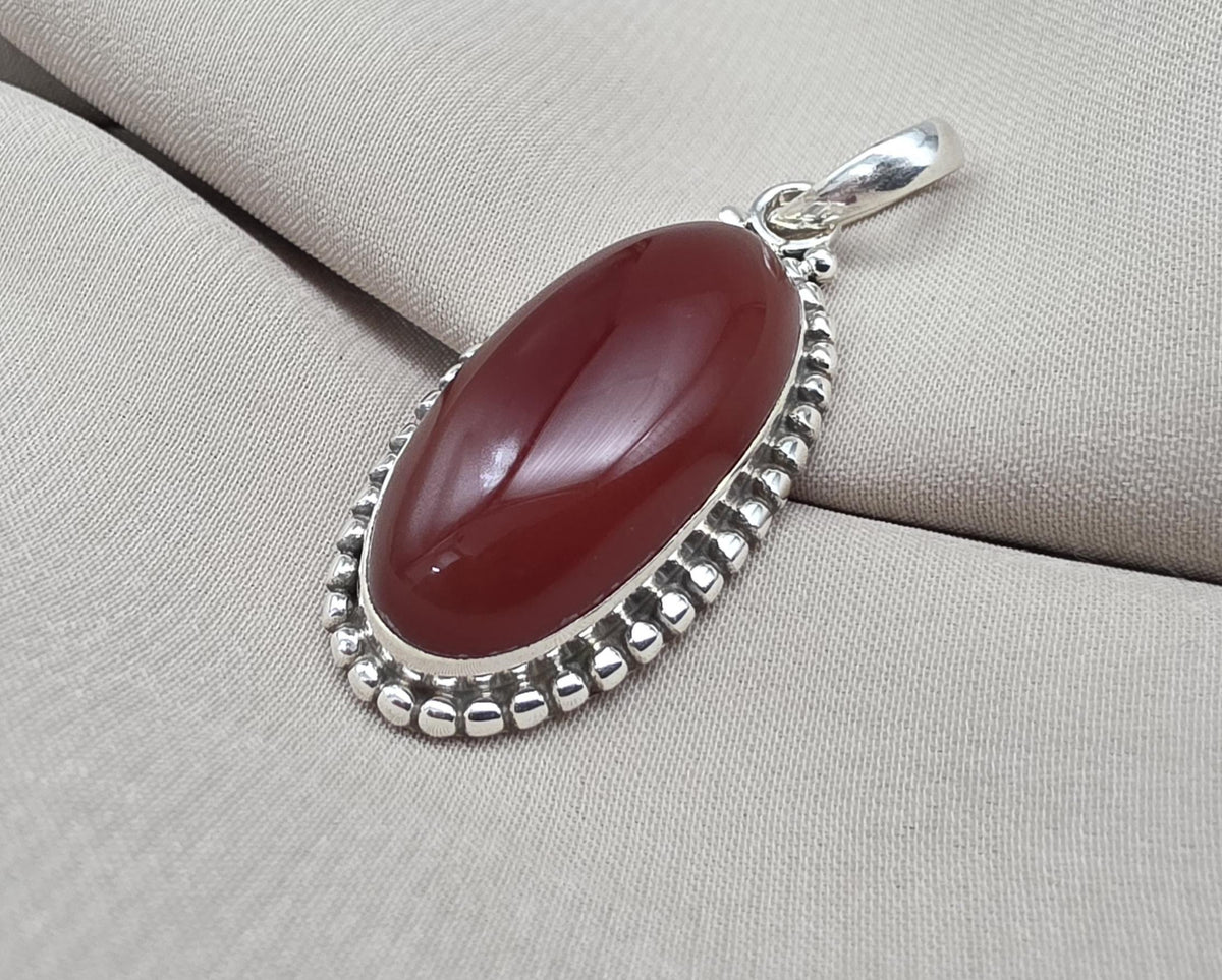 Handmade Red Onyx Sterling Silver Pendant - July Birthstone Necklace