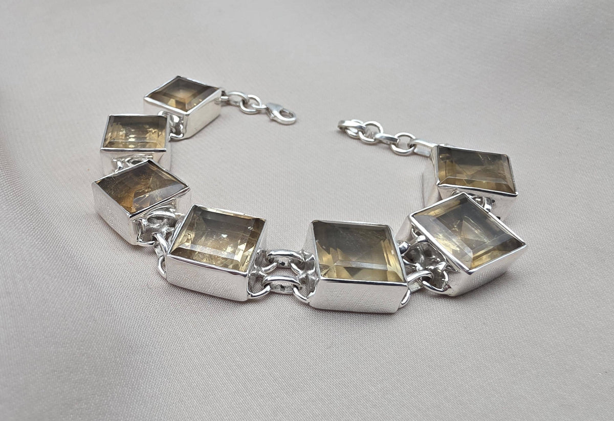 Citrine 925 Sterling Silver Bracelet Natural Gemstone Handmade Jewelry
