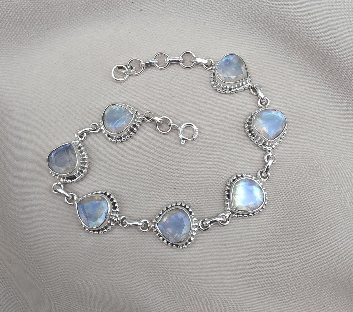Rainbow Moonstone 925 Sterling Silver Bracelet Natural Handmade