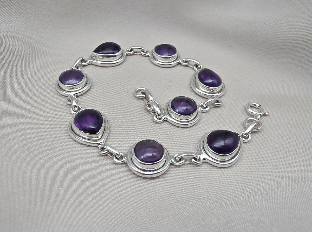 Amethyst 925 Sterling Silver Bracelet Natural Purple Gemstone Handmade