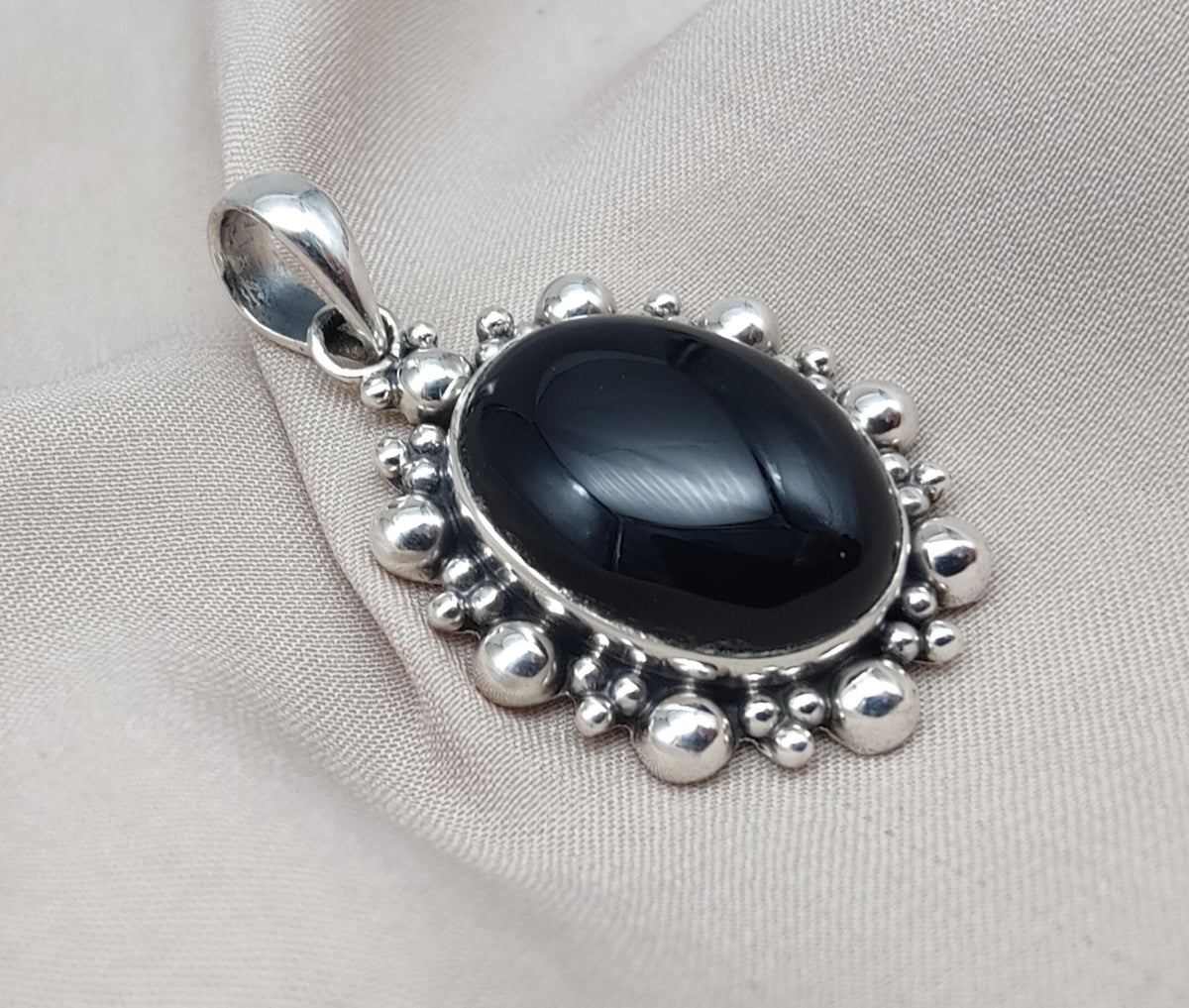 Handmade Black Onyx Sterling Silver Pendant: Protection Amulet