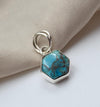 925 Sterling Silver Blue Copper Turquoise Hexagon Pendant Handmade Jewelry