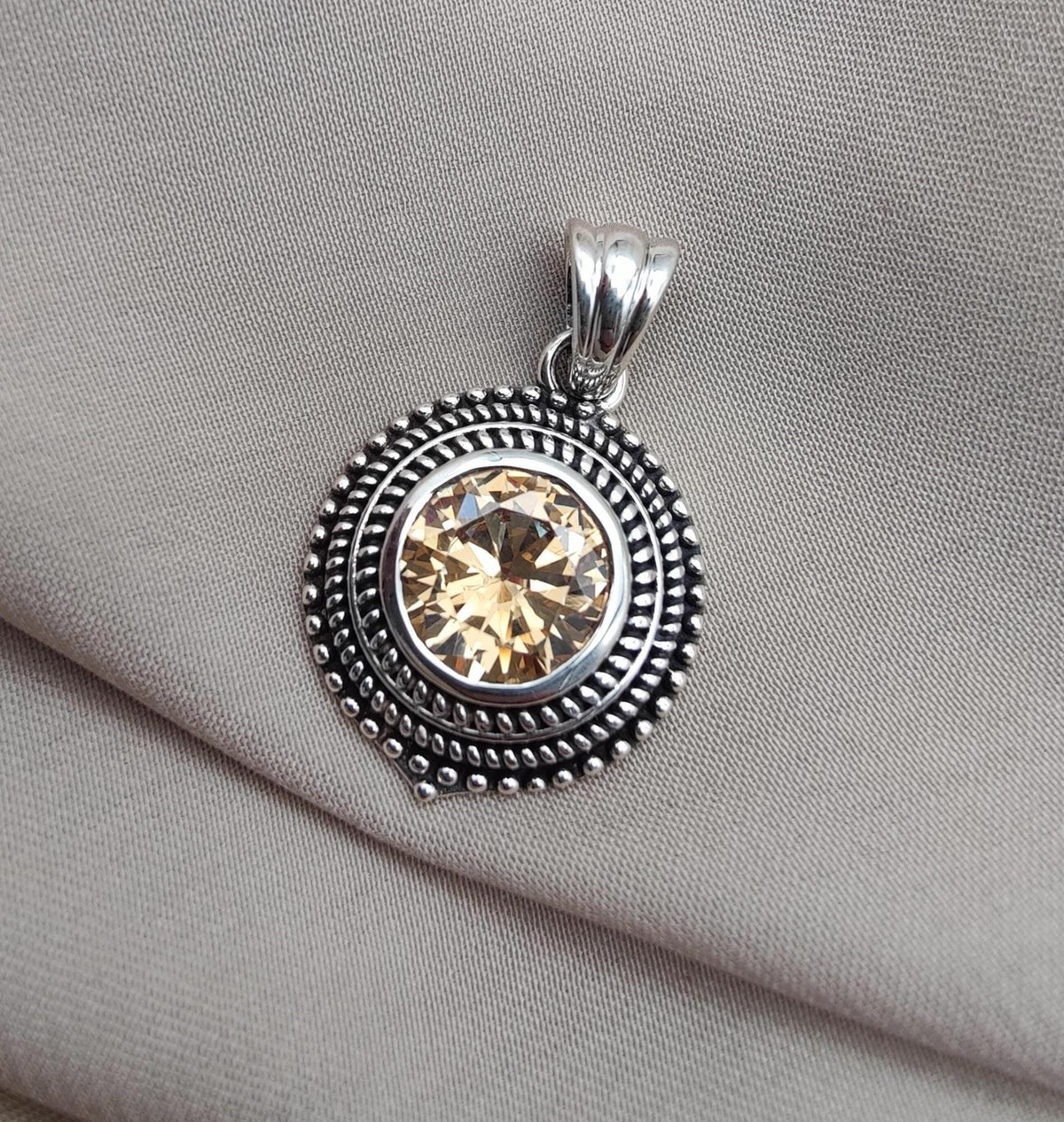 Citrine Silver Pendant: Vintage 925 Sterling, Beaded Boho Jewelry
