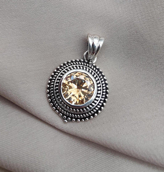 Citrine Silver Pendant: Vintage 925 Sterling, Beaded Boho Jewelry