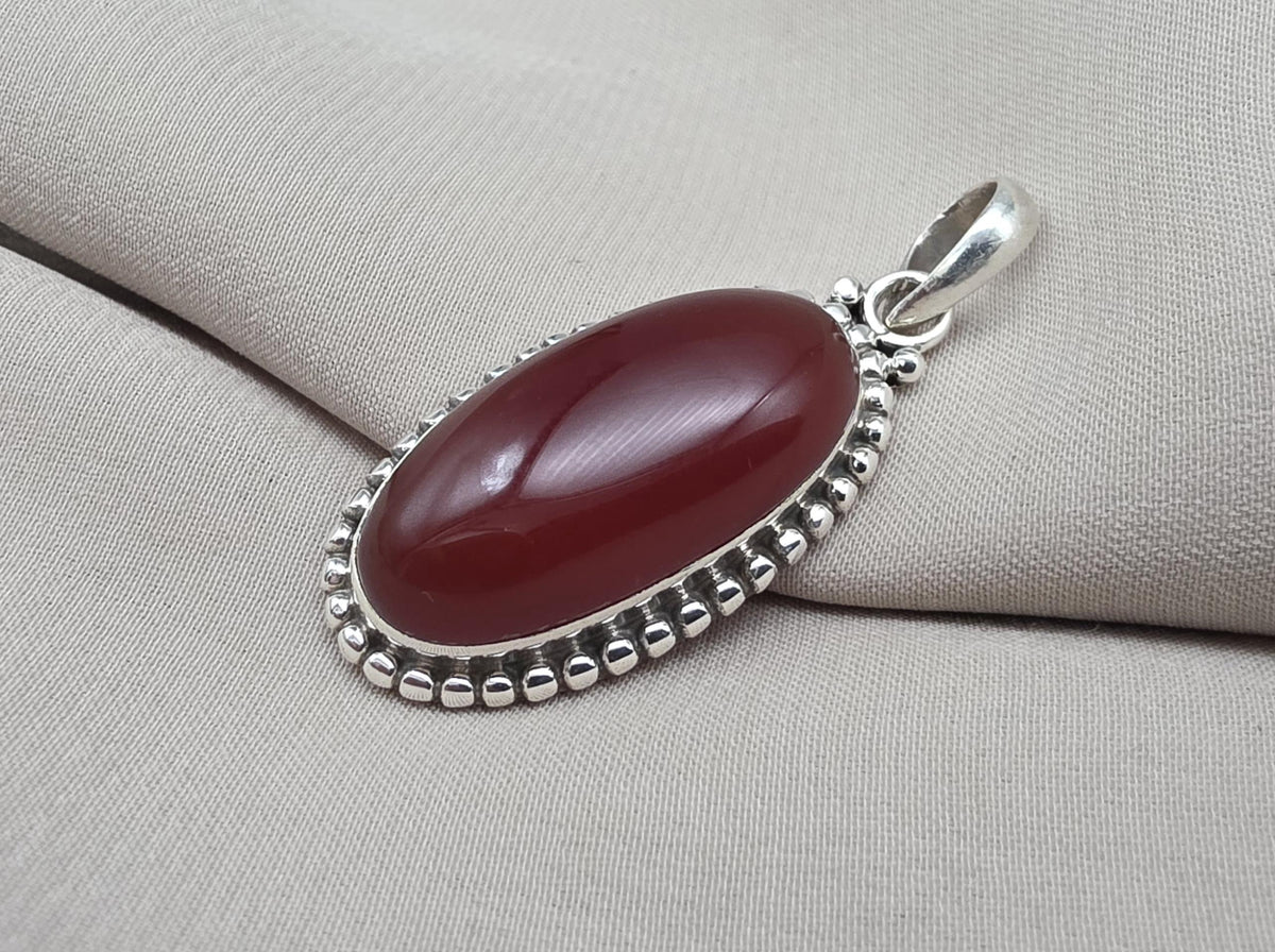 Handmade Red Onyx Sterling Silver Pendant - July Birthstone Necklace