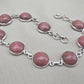 Rhodochrosite Bracelet 925 Sterling Silver Round Cabochon Pink Gemstone Link Bracelet Handmade Jewelry