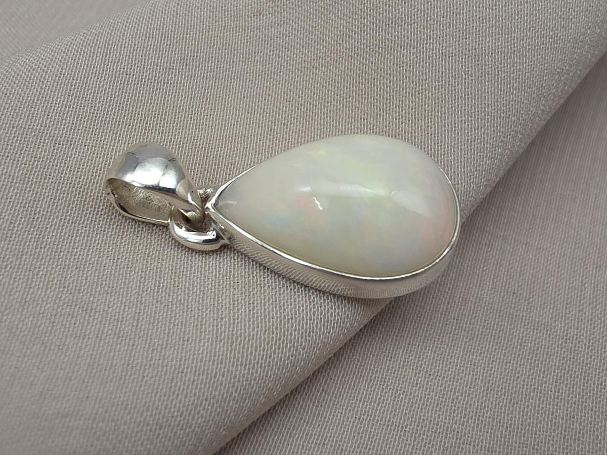 Ethiopian Opal Pear Pendant 925 Sterling Silver Handmade Cabochon Gemstone Jewelry