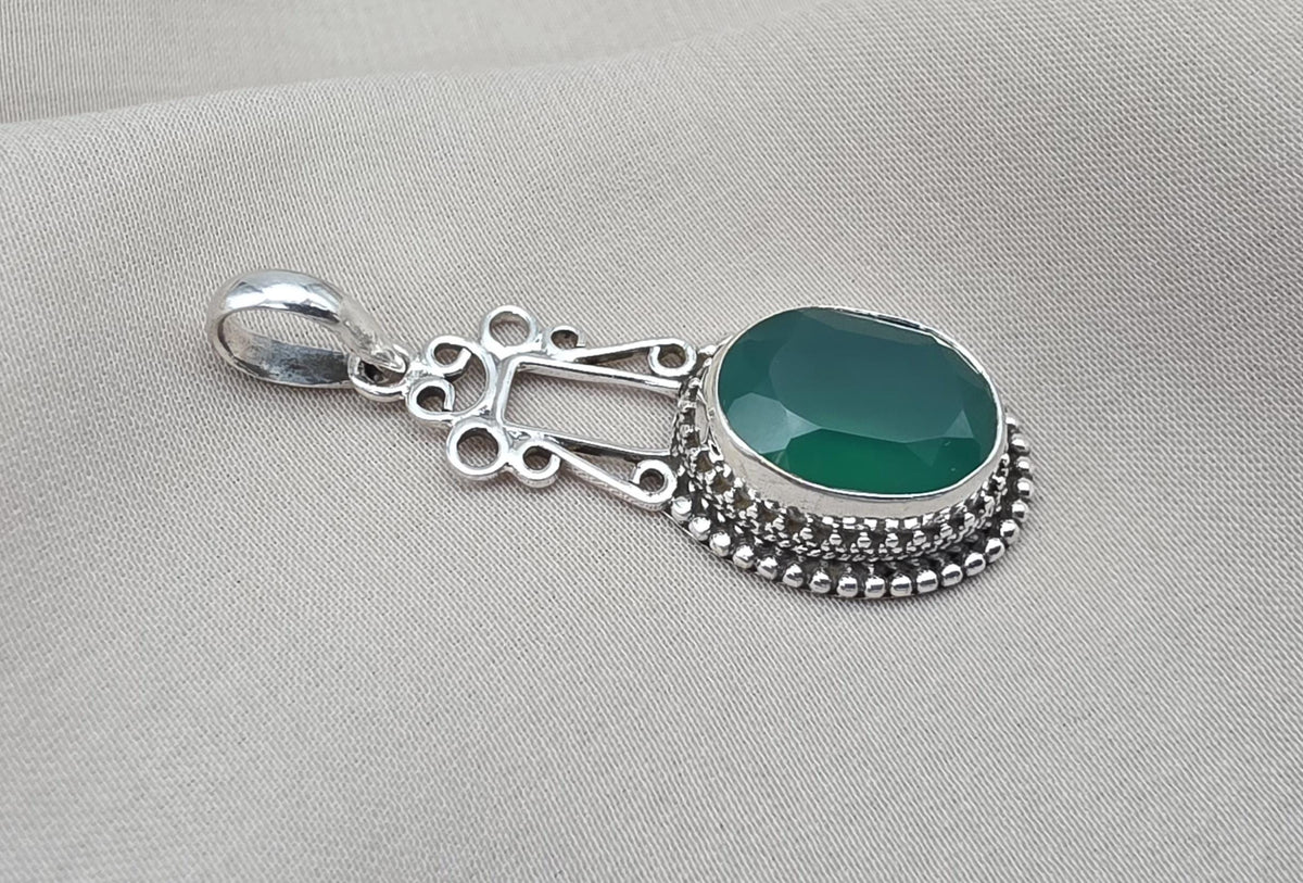 Green Onyx Pendant: Pendant 925 Sterling Silver Faceted Gemstone Necklace Jewelry Gift for Her