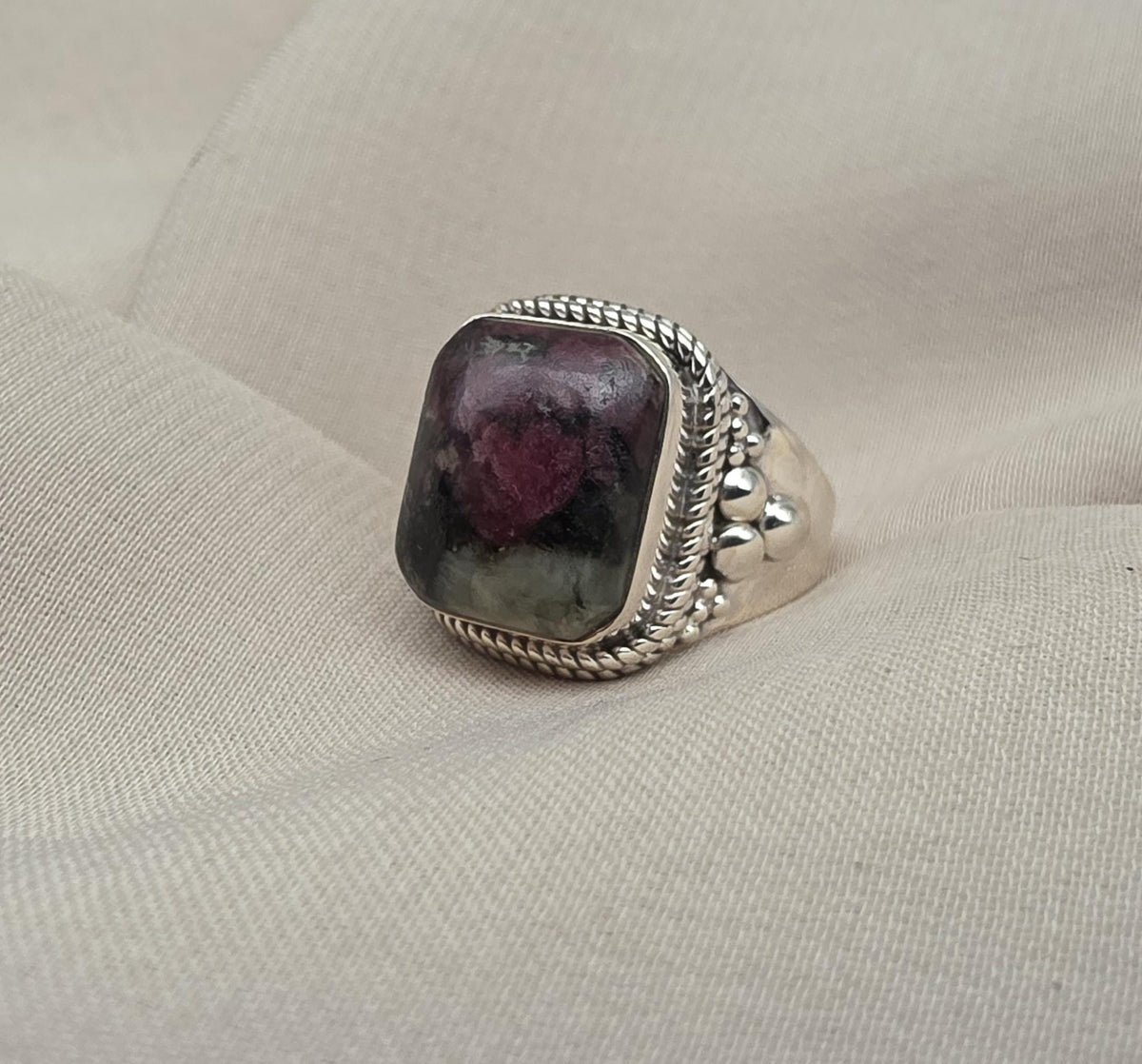 Eudialyte Ring 925 Sterling Silver Boho Statement Ring Gift for Her Crystal Healing Jewelry