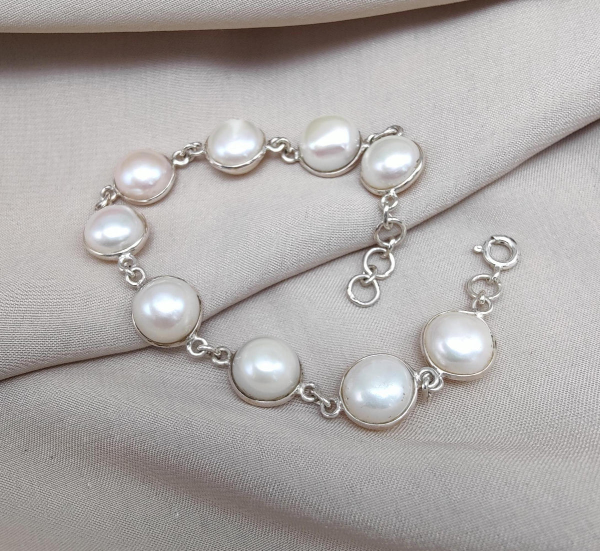 Mother of Pearl 925 Sterling Silver Bracelet: Bezel Set Gemstone Jewelry