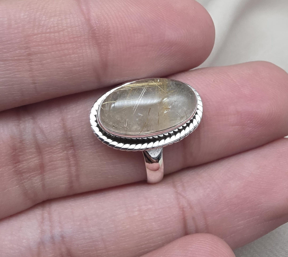 Rutilated Quartz Ring 925 Sterling Silver Oval Gemstone Ring Handmade Boho Statement Jewelry