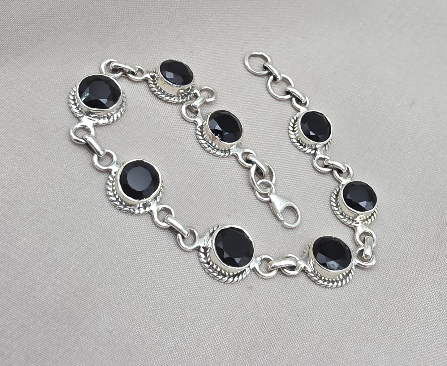 Black Onyx Bracelet 925 Sterling Silver Round Gemstone Wedding Bracelet Unique Design Jewelry