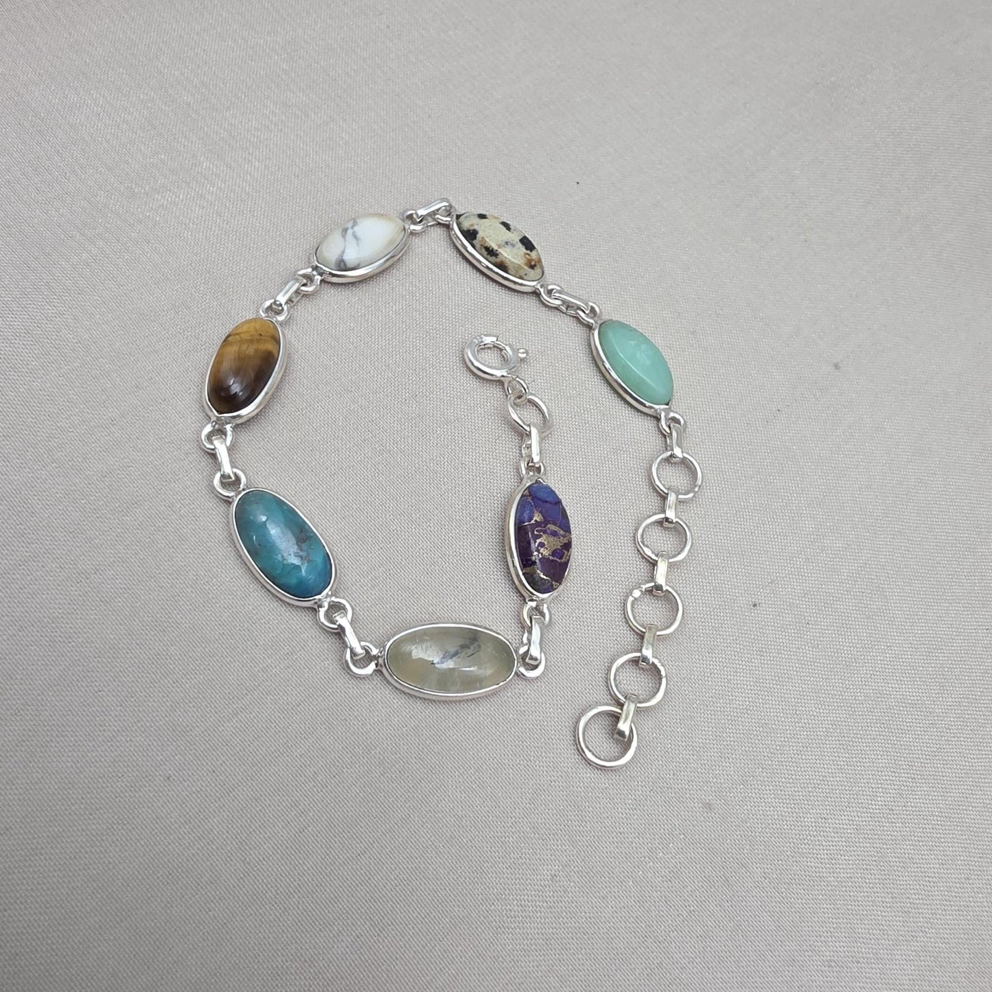 925 Sterling Silver Boho Bracelet Multi Gemstone Colorful Statement Jewelry