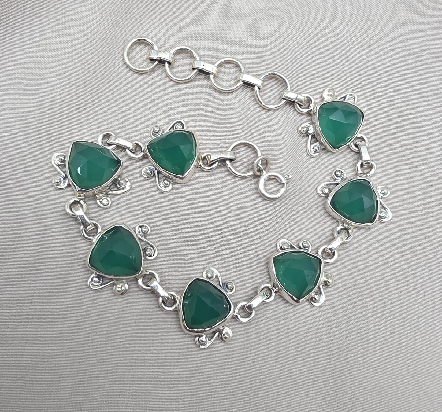 Green Onyx Bracelet 925 Sterling Silver Statement Gemstone Bracelet