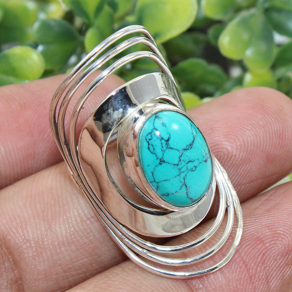 925 SOLID STERLING SILVER NATURAL TURQUOISE GEMSTONES HANDMADE RING, ALL SIZES AVAILABLE