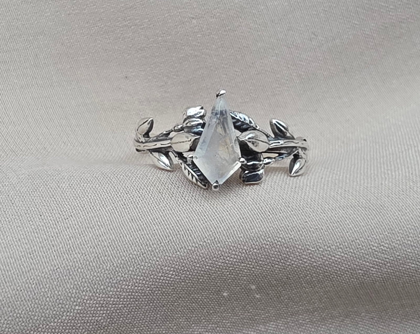 925 Sterling Silver Moonstone Ring Marquise Gemstone Leaf Ring Boho Dainty Jewelry Gift for Her