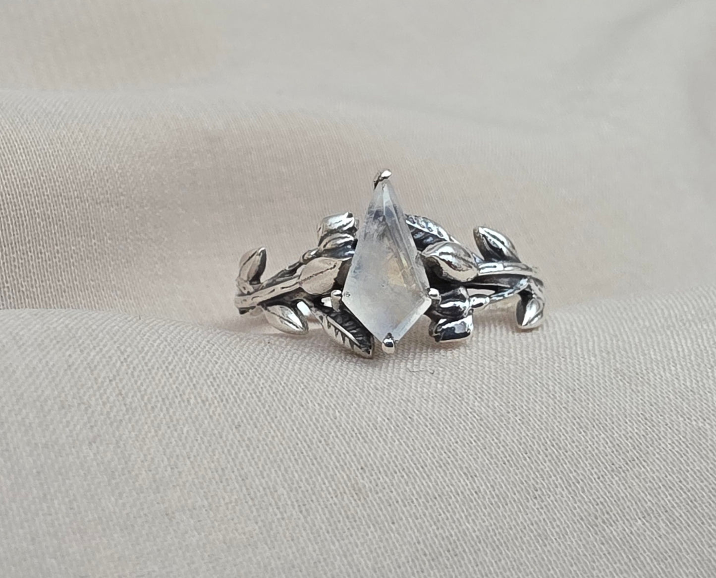 925 Sterling Silver Moonstone Ring Marquise Gemstone Leaf Ring Boho Dainty Jewelry Gift for Her