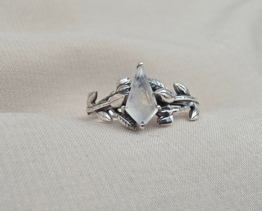 925 Sterling Silver Moonstone Ring Marquise Gemstone Leaf Ring Boho Dainty Jewelry Gift for Her