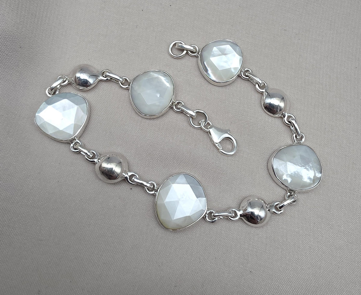 Mother of Pearl 925 Sterling Silver Bracelet Natural Shell Handmade