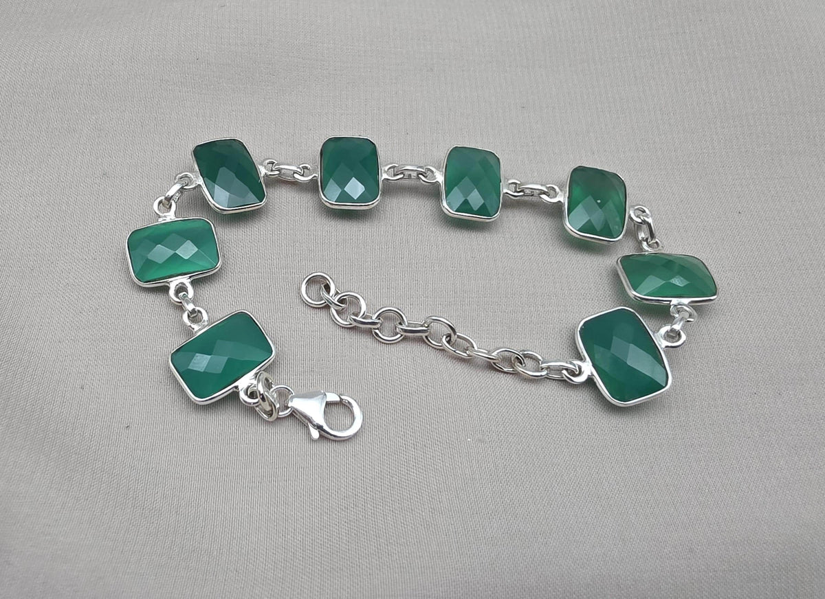Green Onyx 925 Sterling Silver Bracelet Natural Gemstone Handmade Jewelry