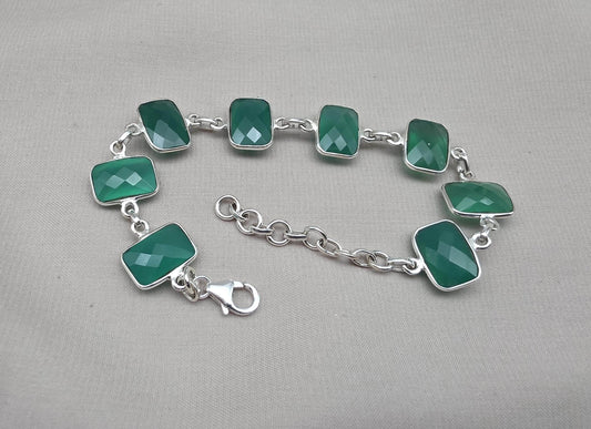 Green Onyx 925 Sterling Silver Bracelet Natural Gemstone Handmade Jewelry