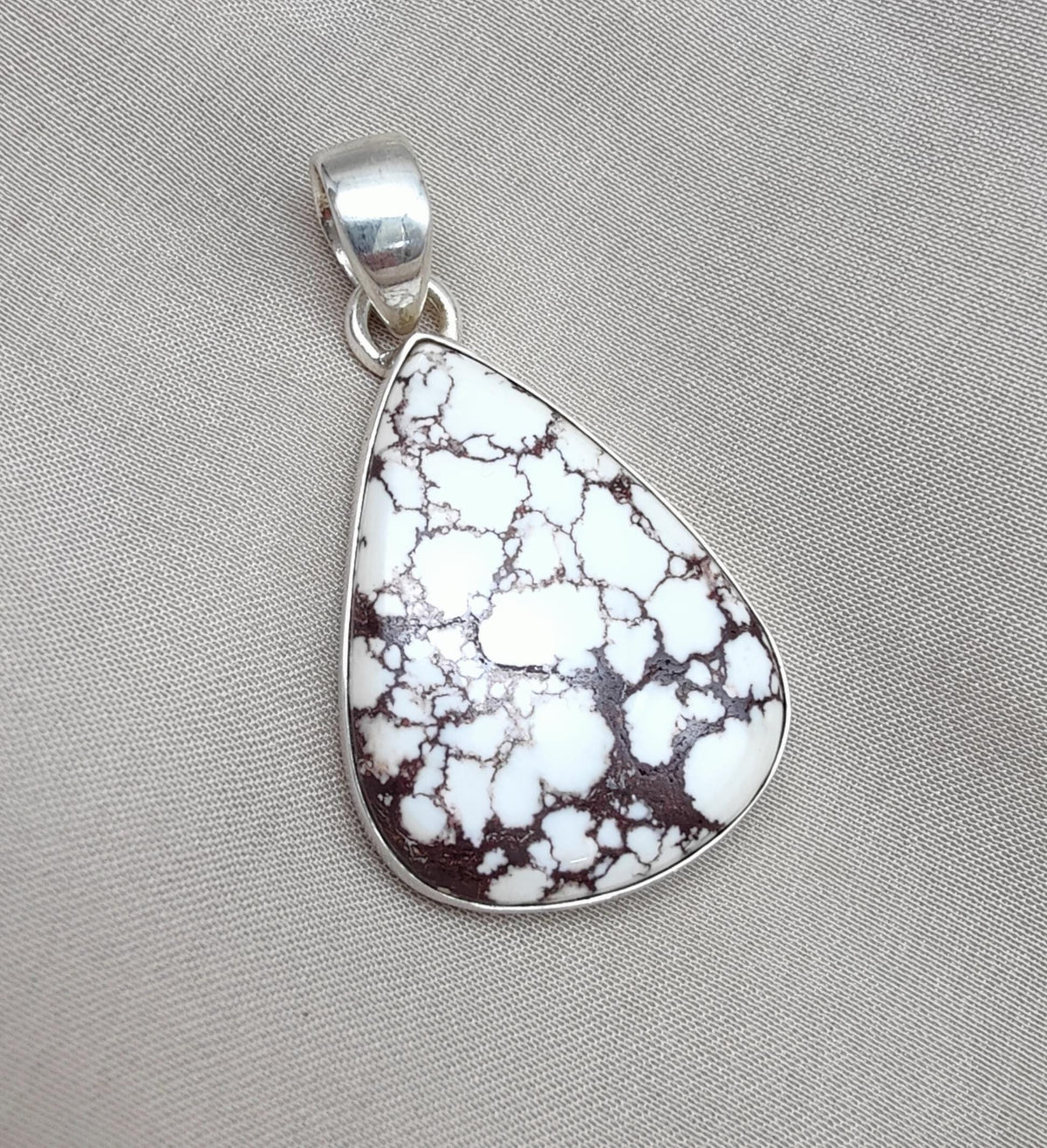 925 Sterling Silver Wild Horse Jasper Pendant Necklace: Teardrop, Boho Healing Crystal
