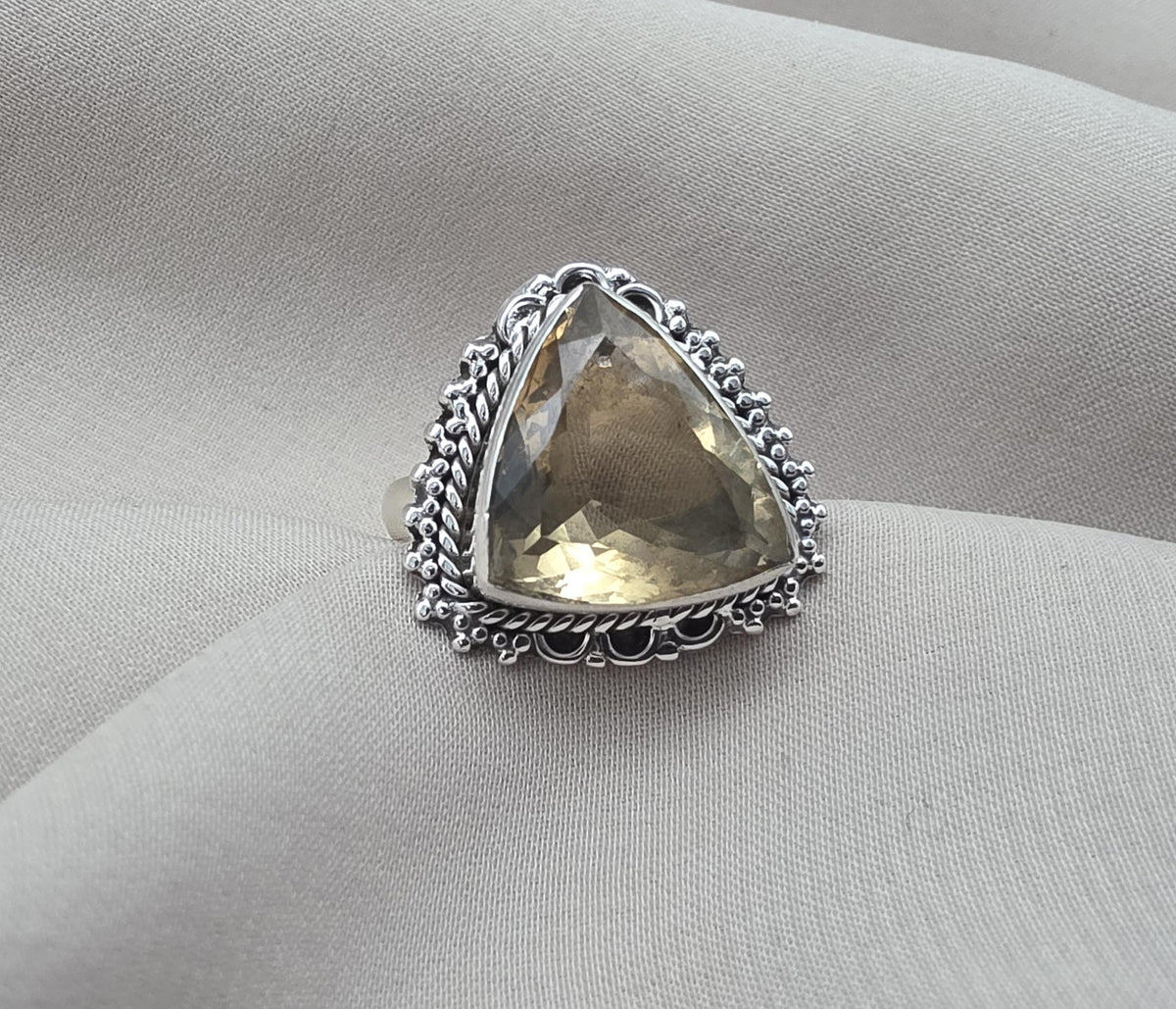 Lemon Quartz Ring 925 Sterling Silver Natural Yellow Gemstone Triangle Cut Ring