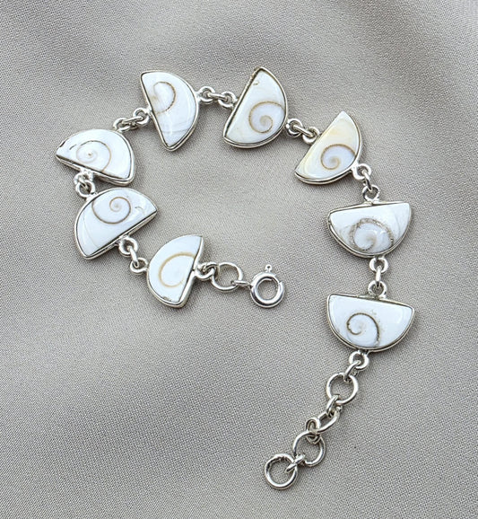 925 Sterling Silver Shiva Eye Shell Bracelet Link Bracelet Gemstone Jewelry Gift for Her