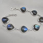 Natural Labradorite Bracelet 925 Sterling Silver, Blue Flash Labradorite Gemstone Jewelry Birthstone Gifts