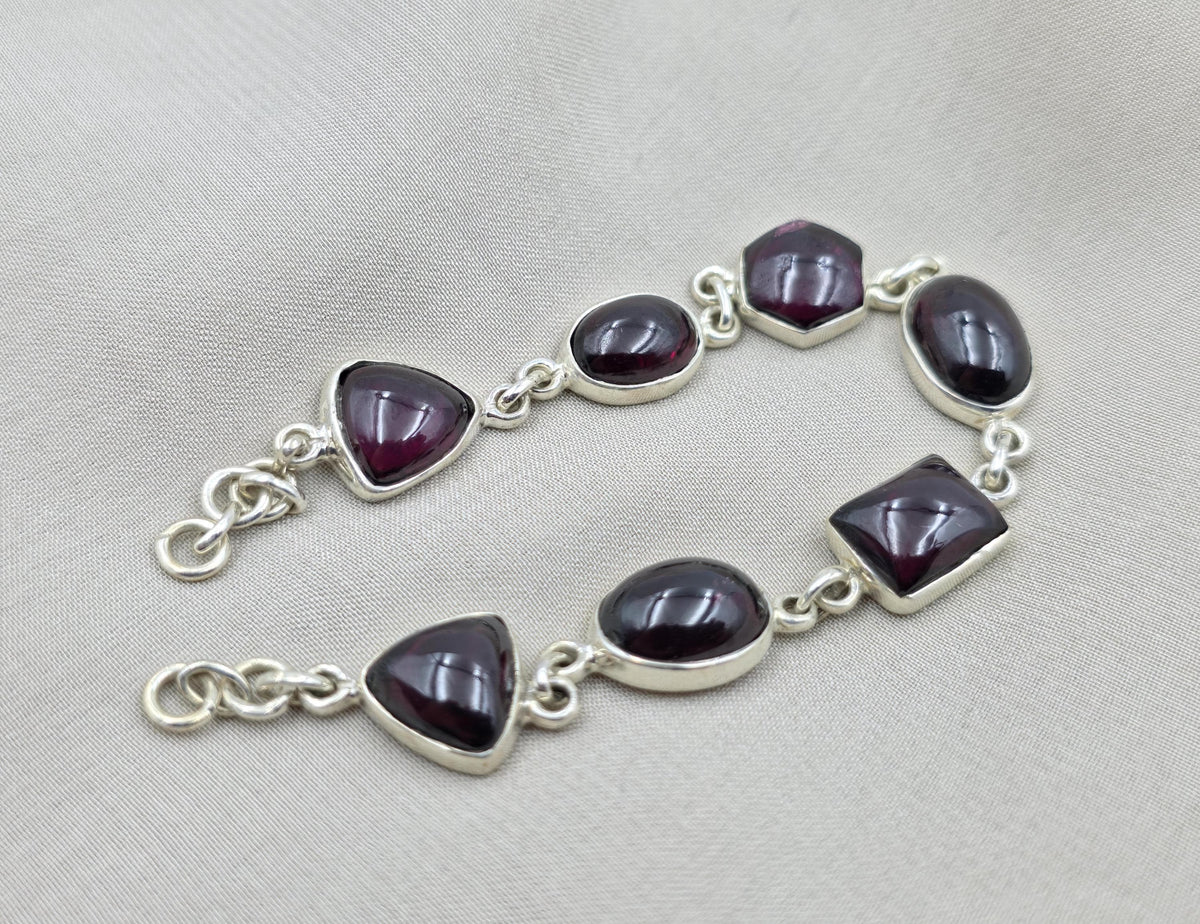 925 Sterling Silver Garnet Link Bracelet Natural Gemstone Handmade Artisan Jewelry Gift for Her