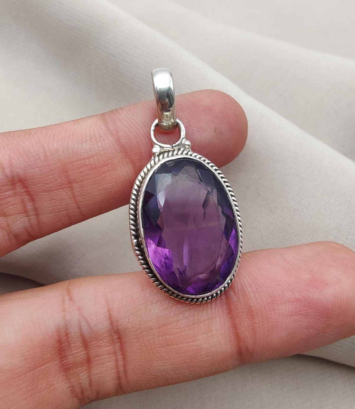 Natural Amethyst Cut Silver Pendant 925 Sterling Purple Gemstone Necklace Handmade February Birthstone Jewelry Gift for Her