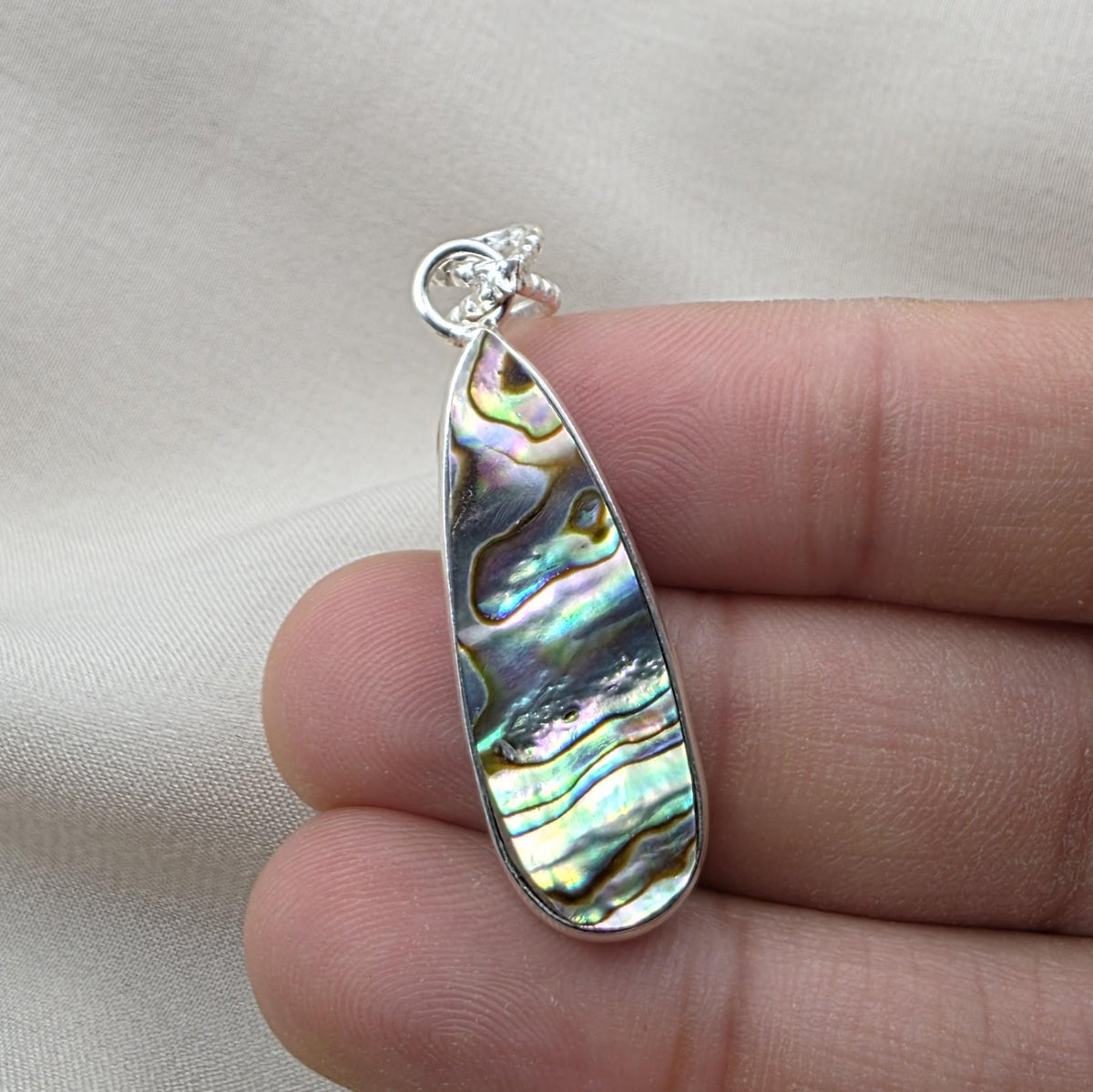 925 Sterling Silver Abalone Shell Teardrop Pendant Natural Pendant Handmade Jewelry