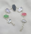 925 Sterling Silver Multi Gemstone Bracelet Coffin Cut Link Bracelet Handmade Jewelry